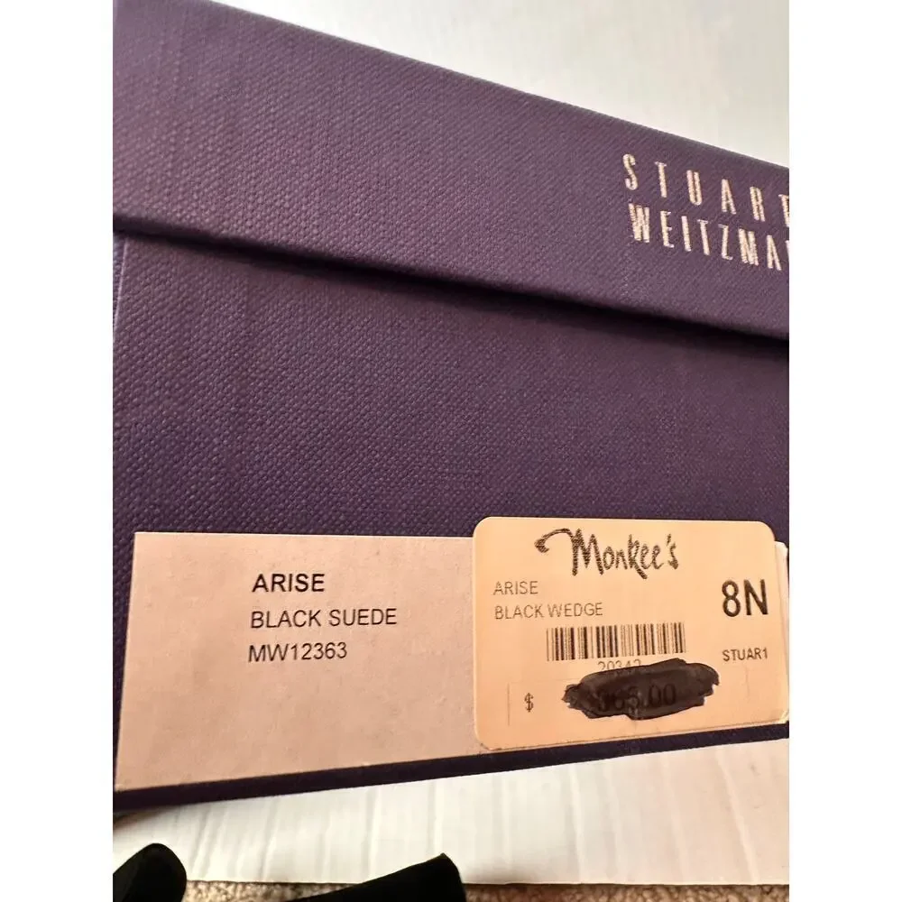 Stuart Weitzman Size 7.5 Black Suede Arise Wedge Heel Closed Toe Shoe Office - Picture 5 of 11